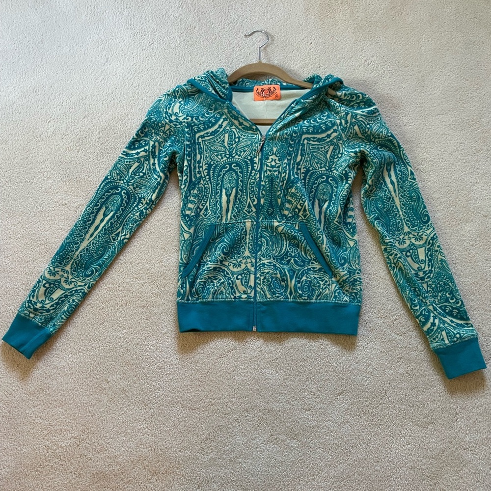 Juicy Couture NWT Teal Paisley Velour Hoodie